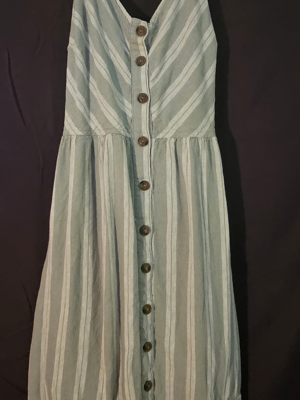Striped Button-Front Sun Dress in Sage & White